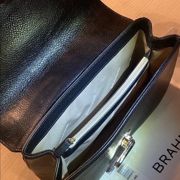 Brahmin Rosalie Black Gryphon Leather Shoulder Bag with Gold Chain - Picture 9 of 16